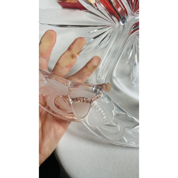 MIKASA 12 inch Divided Server Dish Clear Crystal Thick Glass Christmas Tidings - Picture 6 of 10